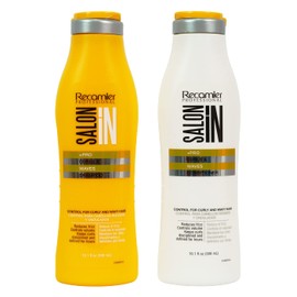 RECAMIER Professional Salon In Hydrating Anti Frizz Curly Hair Shampoo and Conditioner Set with Keratin Damaged Locks Moisturizing Treatment Champu y Acondicionador para Cabello Rizado