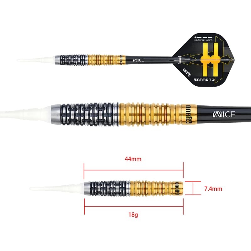ONE80 Gunner 3 Lourence Ilagan Black Gold 90% Soft Darts