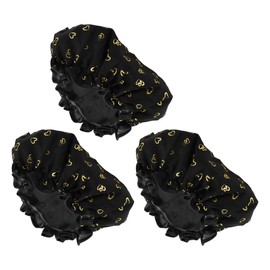 VOCOSTE Shower Cap Hair Cap Double Layer Waterproof Reusable Bath Spa SPA Face Wash 3pcs Black Heart Pattern