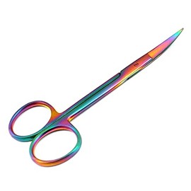 AAProTools Multi Titanium Rainbow Color Iris Micro Scissors 4.5" Curved with one Serrated Blade Stainless Steel