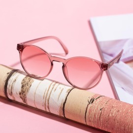 COLOSSEIN Sunglasses Womens,Pink Sunlgass,UV400 Lens Round Frame Retro Sunglasses