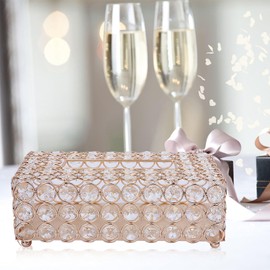 Crystal Tissue Box Holder, Rectangular Tissue Organizer Crystal Facial Tissue Holder for Dining Room Bedroom Bathroom Dresser (Gold)