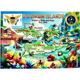 US Virgin Islands Map Caribbean Fridge Collector's Souvenir Magnet 2.5 inches X 3.5 inches