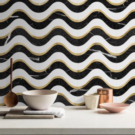 Vamos Tile 10-Sheet Peel and Stick Backsplash Seamless Tile,Stick on Backsplash for Kitchen and Bathroom, Black Marble Look+ Pure White PVC Mixed Metal Gold Self Adhesive Wall Tiles