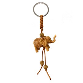 Guagua Lucky Elephant keychain Peach Wooden Lovely Chinese Animal Amulet Pendant Evil Defends Natural Keyring Cute (Brown-Elephant)