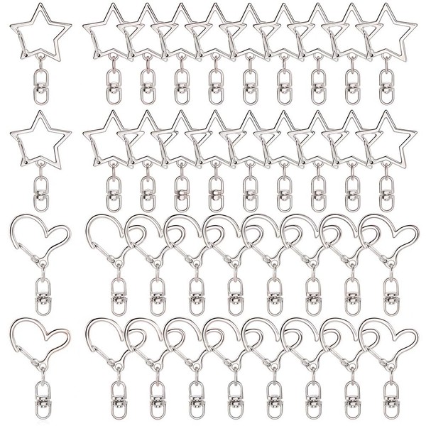 SOFPLATE 40Pcs 2 Styles Heart Keychain Hook Star Keychain Ring