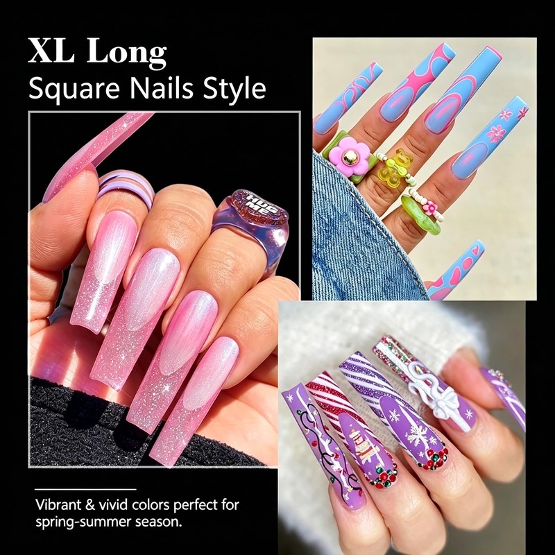 2XL Square Nail Tips, Long Half Cover Gel Tips 312
