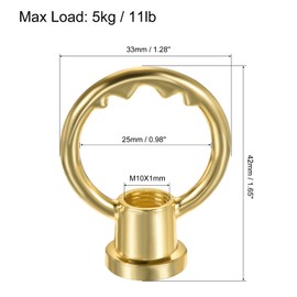 MECCANIXITY Eye Nut 5kg Max Load M10 Thread Ring Shape Female Loop for Hanging Lamp Chandelier, Brass Tone Pack of 5