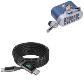 BoxWave Cable Compatible with Moondrop Golden Ages - PowerDisplay PD Cable (6ft) - USB-C to USB-C (100W), LED Wattage Info Extra Long Braided Nylon - Jet Black