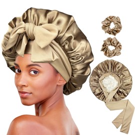 Luxe Louise Satin Bonnet for Sleeping Silk Hair Bonnet for Sleeping Women Double Layer Silk Hair Wrap Sleep Bonnet Satin Bonnet for Curly Hair and Braids (Champagne)