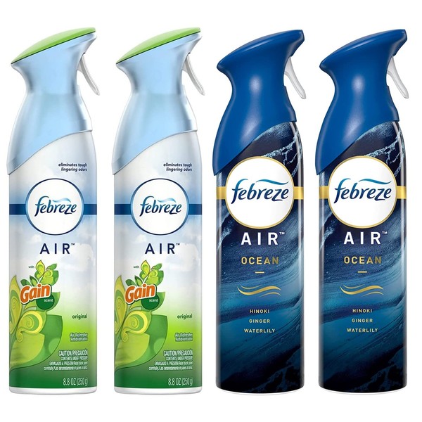 Febreze Air Freshener and Odor Eliminator Spray, Original Gain Scent and Ocean Scent, 8.8oz (Pack of 4)