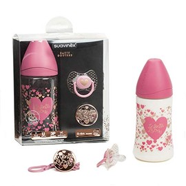 Suavinex Set De Biberon, Chupon Y Broche Couture, Rosa, Paquete De 1 Count