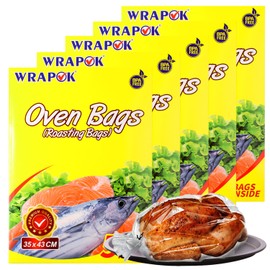 WRAPOK Oven Cooking Bags Medium Size Roasting Baking Bag for Meats Ham Ribs Poultry Seafood on Thanksgiving, 14 x 17 Inch - 25 Bags Total(Pack of 5)