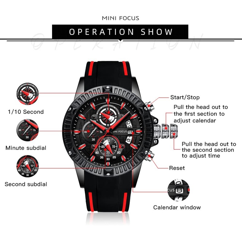 Mini Focus Mens Watches Military Sports Watch (Chronograph/Waterproof/Luminous/Calendar) Silicon Band
