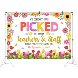 Ticuenicoa 9x6ft Thank You Teachers Backdrop Staff Teacher Appreciation Party Decorations Thanks for All You Do Graduation Photography Background Colorful Flowers Be Thankful to The Teacher Banner