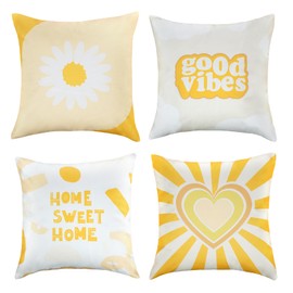 spirgear Set of 4 Cushion Covers 45x45cm, Double Sided Square Pillow Covers Decorative Pillow Case for Living Room Bedroom Sofa 18"x18", Orangeyellow