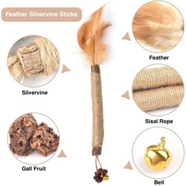 LOVELY CAVES Cat Chew Toy Feather Sivervine Sticks with Bell, Cat Chew Natural Sticks Teeth Cleaning, Matatabi Cat Treat, Gall Ball Cat Toy (3 Pack)