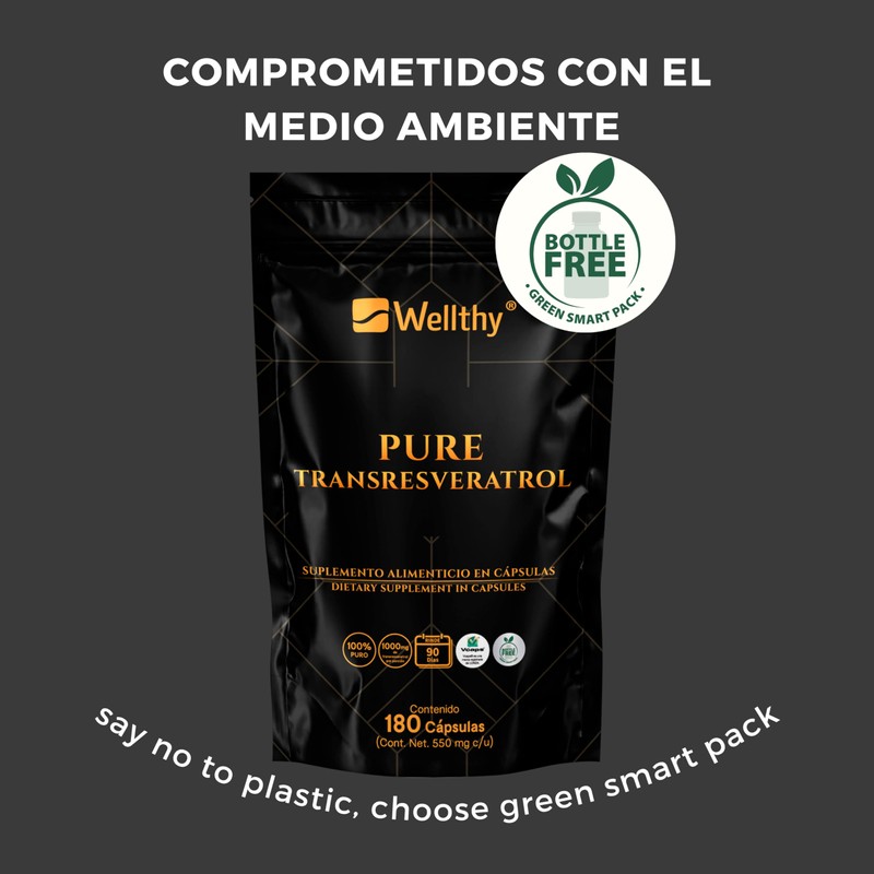 Wellthy Transresveratrol Puro 180 Cápsulas. Resveratrol de alta biodisponibilidad, 1000mg