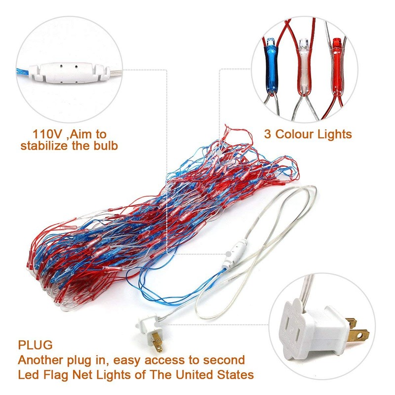 American Advanced Flag String Lights, Waterproof Led Flag Net Light