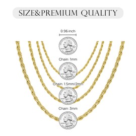 Dacc & Aya - Cadena de cuerda trenzada de plata de ley 925 con corte de diamante de 1/1.5/2/3 mm, cadena de eslabones trenzados con cierre de langosta plateado/chapado en oro amarillo de 14 quilates, 16-26 pulgadas, Length: 26 Inch, Plata esterlina, Sin 