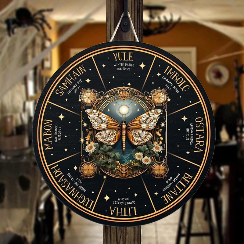 RIVEENY Wheel Of The Year Wall Hanging，12"Sabbats Pagan Witch Sign,
