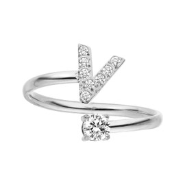 Purelei® Letter Ring - Women's Ring Made of Durable Stainless Steel - Waterproof Rings - Adjustable Rings from Size 50 to 60 - Fashion Jewellery for Your Individual Look, Gemstone, Cubic Zirconia