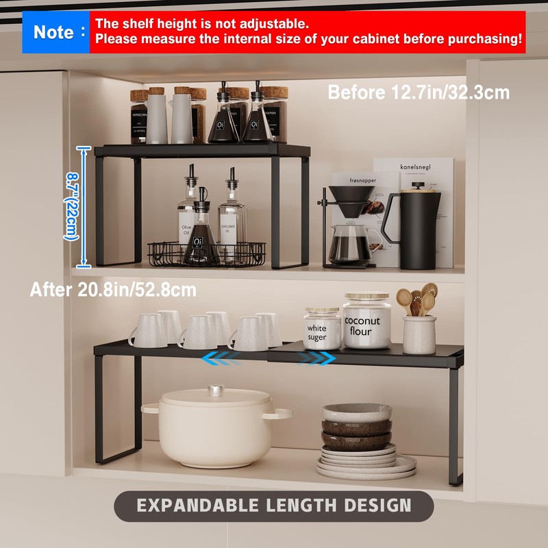 Magheo Expandable Kitchen Countertop Organizer, 2 Pack Stackable Cabinet Shelf