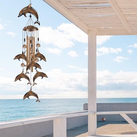 Bronze Dolphin Wind Chimes Decor, Mobile Wind Catcher, Retro Wind Bells, Blessing Wind Chime, Memorial Windchimes for Home, Balcony, Yard, Room, Xmas, Party, Indoor, Garden Decoration, Gifts for Mom