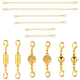 6pcs Necklace Extension Chain with 6pcs Lobster Clasp, Adjustable Chain Extension for Women Necklace Bracelet Extender for Jewelry Bracelet Anklet Making Supplies(Gold)