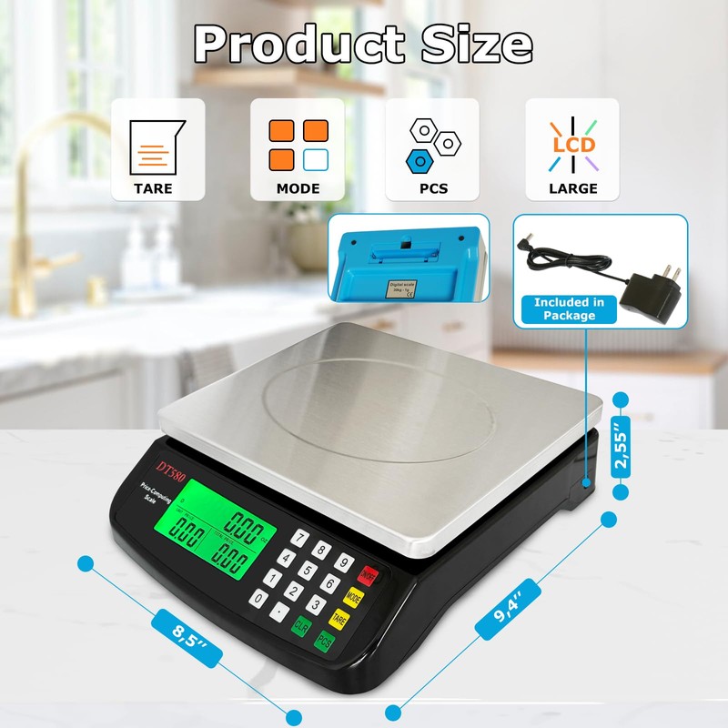 Large Digital Kitchen Scale 40kg/88lb Stainless Steel Price Computing Scale