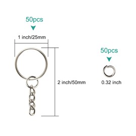 CHRORINE 50 Pack Keychain Rings for Crafts and Open Jump Ring 1 Inch Keychains Bulk for DIY Keychain Supplies Crafts