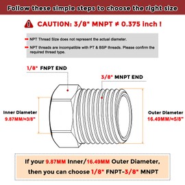 Kozelo 2pcs 3/8" NPT Female to 1/8" NPT Female Solid Brass Hex Bushing Hose Fitting Adapter Reducer Pipe Leak Repair Bathroom Remodeling Tool Fits Extension Compression