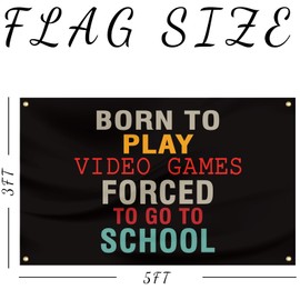 YOSASAH Born To Play Video Games Forced To Go To School Flag 3X5 FT Black Tapestry Dorm Decor Man Cave Wall Banner Poster with Brass Grommets For College Dorm