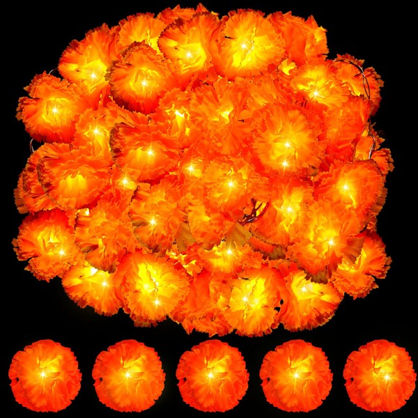Baquler 16.4 ft Marigold Garland with LED Light Battery Operated