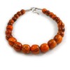 Animal Print Wood Bead Chunky Necklace (Orange/Black) - 50cm L/