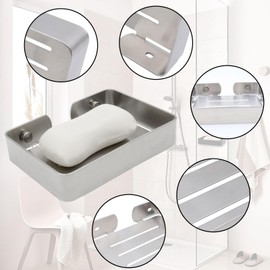 Shonmogar Soap Dish Stainless Steel Silver Soap Dish Holder Wall Mounted Shower Soap Holder with Screws, Sturdy Soap Dish for Bar Soap Stylish Soap Dish Holder for Shower Bathroom Kitchen Sink Tub