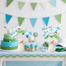 Funmemoir Golf Baby Shower Decorations - 24pc Table Centerpiece Sticks, A Little Putter Is on the Way Par-Tee Time Blue Green Sports Theme Centerpieces for Welcome Baby Celebration