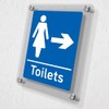 V Safety Women's Toilets - Arrow Right Blue Acrylic Sign