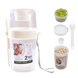 VICSDEP Keep Fit Salad Meal Shaker Cup,Salad Oats Container Portable Fruit and Vegetable Salad Cups Container with Fork & Salad Dressing Holder White