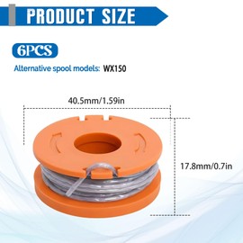 JAMSSOW 6 Pcs Strimmer Spool Compatible with Mac Allister MGTP18Li / Qualcast/Worx/Spear & Jackson Lawnmower, 1.65mm 10ft Autofeed WX150 Replacement Spool and Line(6 Spool)