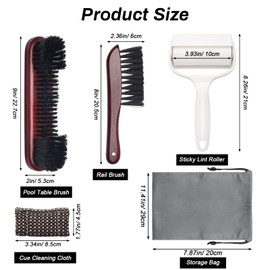 Windspeed 4+1 Pool Table Brush Set, Wood Billiards Pool Table and Rail Brush/Sticky Lint Roller/Cue Cleaning Cloth/Bag for Billiard Table Cleaning