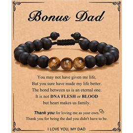 Mens Beaded Bracelets Gifts for Dad,Grandpa,Bonus Dad - Tiger Eye Bracelet Agate Stone Bracelets for Men Anniversary Graduation Birthday Christmas Father's Day Gift for Him