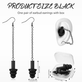 Misdary Earplug Earrings with Case Soft Silicone Earplugs Hanger for Concert, Music Festival, DJs, Nightclub, Traveling, Drummers, and Other Loud Events Statement, Black