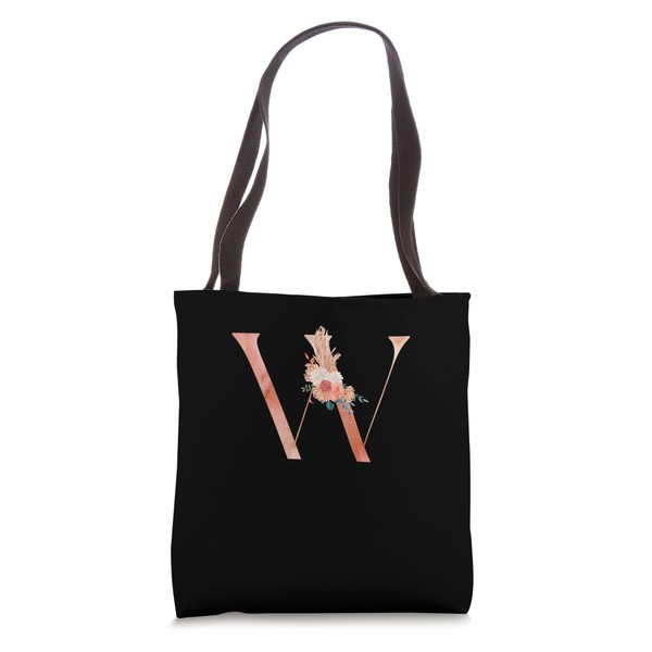 Cute Monogram Initial Coloured Letters Flowers Capital W Tote Bag