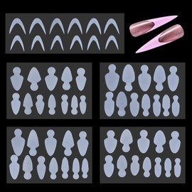 siyuwuro 60Pcs 5 Shapes Nail Tips Stickers Model 12 Size Reusable Silicone Pads for Gel Extension Quick Building Nail Models French Manicure Tips Building Guide Tool