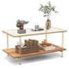 Costway Modern Glass-Top Coffee Table w/ Storage Shelf & Gold