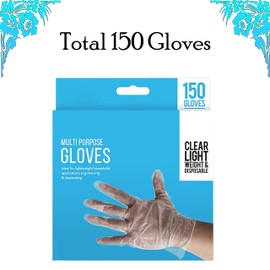 HOVUK 150Pcs Disposable Gloves, Plastic Food Safe Gloves, Waterproof Clear Gloves, Polythene Work Gloves for Kitchen Cooking Cleaning Safety Food Handling