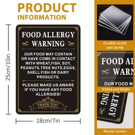 Food Allergy Warning Signs 10 x 7 Inch Food Allergy Sign, Food Safety Signs, Suitablefor Home Cafe Bar Indoor/Outdoor Use 2-Pack