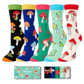 HAPPYPOP Mushroom Socks - Gift For Mushroom Lovers, Mushroom Sock For Women, Plant Lover Gifts For Nature Lovers 5 Pack
