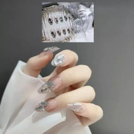 Dia 다이아 셀프네일 아트 24 pcs 세트 웨딩 셀프젤 붙이는 붙이는젤네일 젤네일팁 디자인 마리셀러 Dia Self Nail Art 24pcs Set Wedding Self Gel Nail Tips Sticky Gel Nail Tip Design Marble Seller